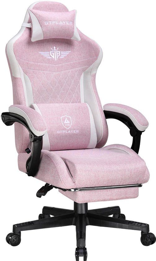 GTPLAYER - Gamingstoel Technische Stof - Met Lendensteun en Verlengde Rug - Roze