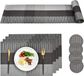 Placemats lavables résistantes à la chaleur en PVC - Set de 4 sets de table, 4 sous-verres et 1 chemin de table - Sets de table noir-gris pour cuisine et restaurant