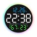 Horloge murale LED silencieuse avec affichage numérique et lumière d'ambiance - Noir