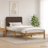 vidaXL Bedframe met gestoffeerd hoofdbord Whitewash en taupe