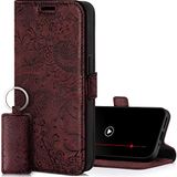 SURAZO Premium slim magnetische telefoonhoes voor Samsung Galaxy A54 hoes leer – inklapbare echt lederen beschermhoes [met kaartenvak, RFID-bescherming, bloemenpatroon] klaphoes portemonnee case cover