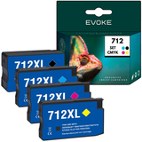 Evoke HP 712 3Ed71A 3Ed67A 3Ed68A 3Ed69A 4X CMYK Inkt Zwart, Cyaan, Magenta, Geel 167ml voor Designjet T210 T230 T250 T630 T650, Studio 24 inch 36 inch, Studio Steel
