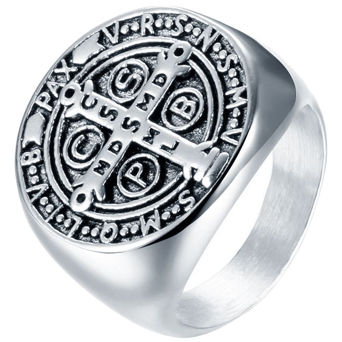Mendes Jewelry Zegelring Heren Edelstaal Zilverkleurig Holy Medal Cross-20mm