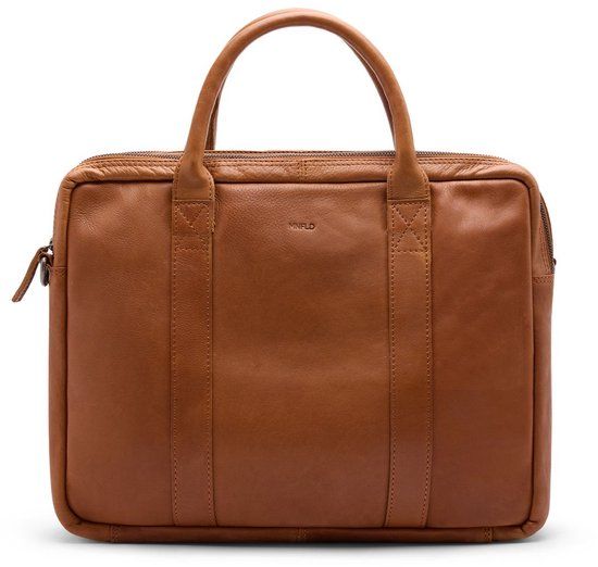 Manfield - 18 inch cognac leren laptoptas
