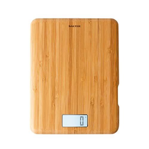 Salter 1094 WDDR Premium Eco Bamboo Electronic Kitchen Scale, Add & Weigh, Easy to Read Display, Measures Liquids and Fluids, USB Charging Cable, 5 kg Capacity, Eco-Friendly 15 Year Guarantee