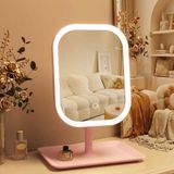 Huttutu Elodame B.V. Make-upspiegel - Met Aanraakbediening LED Verlichting - Oplaadbaar 2400mAh - 270° Draaibaar - 3 Lichtstanden - Draagbare Reisspiegel - Roze Kleur - 1 Stuk