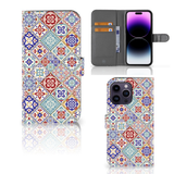B2Ctelecom Apple iPhone 15 Pro Max Bookcase Tiles Color