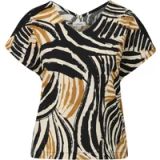 s.Oliver - Dames - Gestructureerd T-shirt met V-hals - Zandsteen - Maat 44