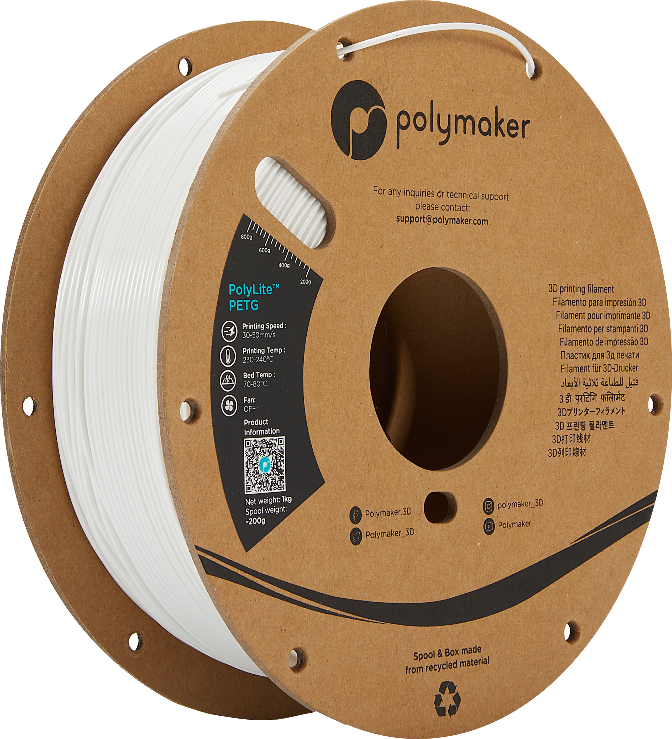 Polymaker PolyLite PETG Filament - White - 1.75mm - 1kg