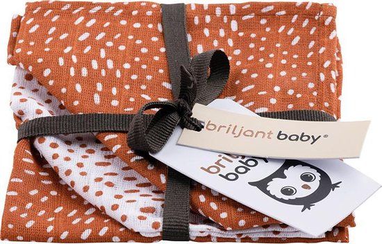 Briljant Baby - Washandjes Hydrofiel Minimal Dots (3pack) - Terra