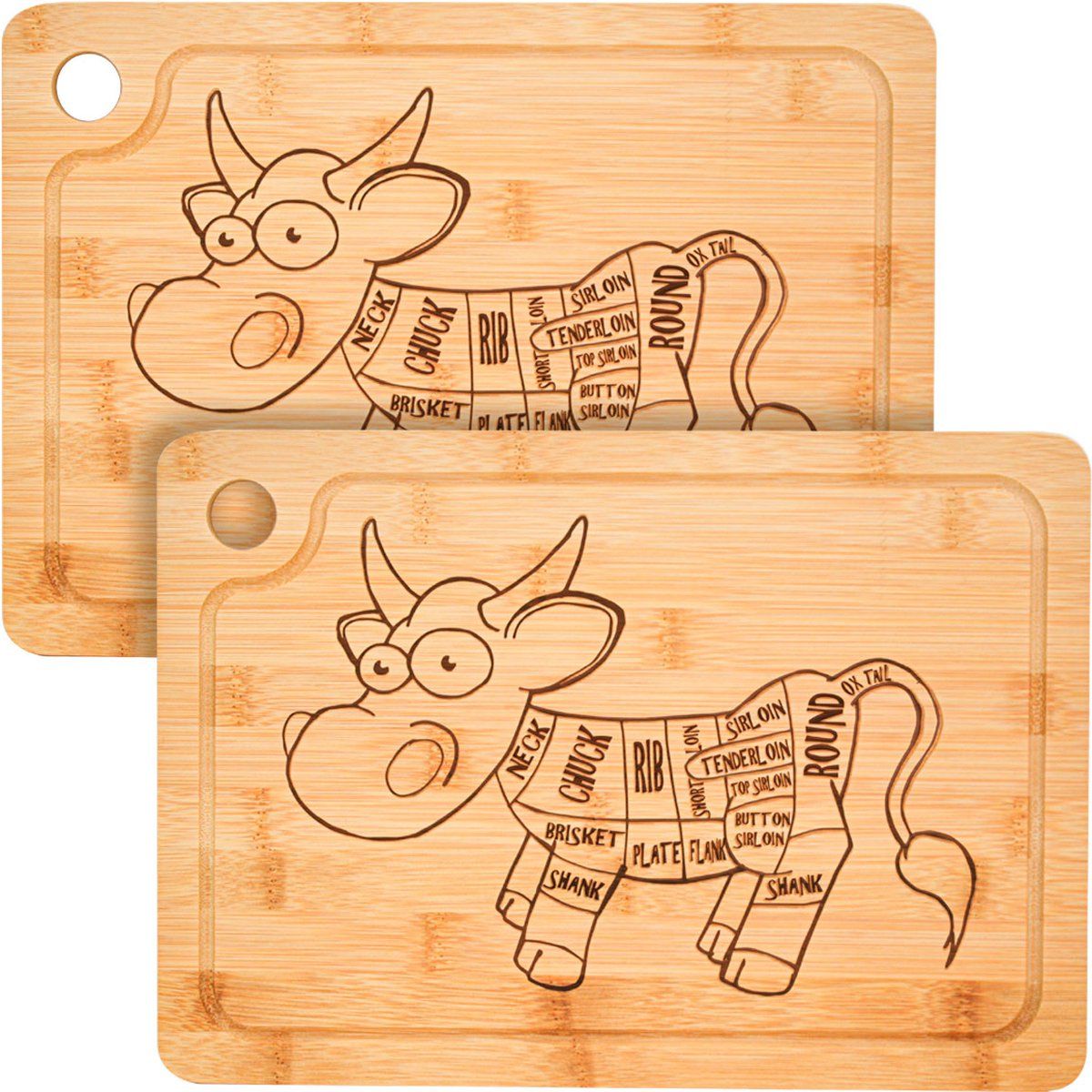 DuneDesign Hoofdzaag vlees – massieve snijplank met sapgoot – set van 2, ca. 33 x 23 cm, 2 cm dik