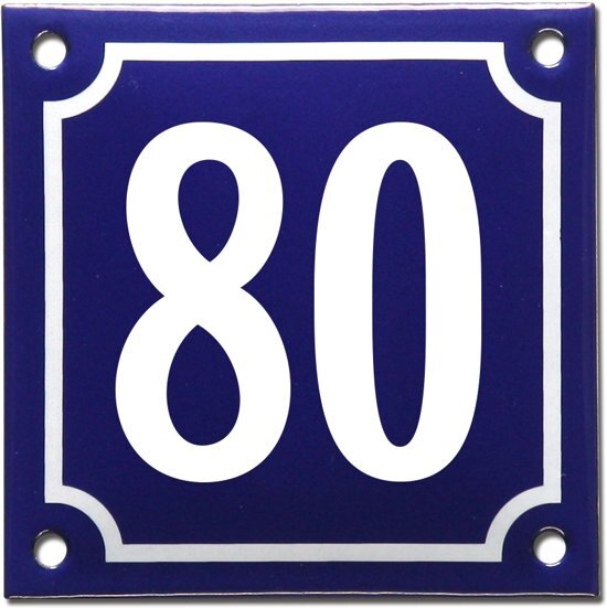 EmailleDesignÂ® Emaille huisnummer blauw/wit nr. 80