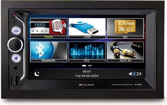 Caliber RMD805BT 2 DIN Autoradio - Bluetooth - Multimedia Autoradio - 6,2" Touchscreen - Achteruitrijcamera Ingang - Handsfree bellen - iOS & Android Mirror link - USB Oplaadpoort