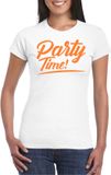 Bellatio Decorations Verkleed T-shirt voor dames - party time - wit - oranje glitter - carnaval XS
