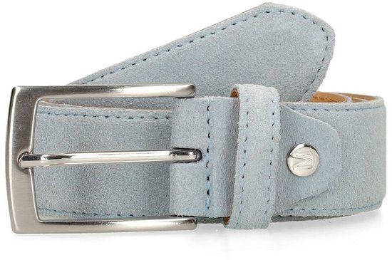 Manfield - Heren - Lichtblauwe suède riem - Maat 095