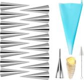 RVS crème hoorn mallen mini - Set van 16 - Piping zakken herbruikbaar - Crème icing piping nozzle tip lange en reiniging