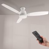 M Ledme Plafondventilator met wit basledlicht, afstandsbediening, motor DC 31 W + ledlicht 18 W, 6 snelheden, stil, 3 vleugels van MDF, 132 cm, zomer-/winterfunctie, timer