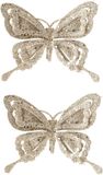 Cosy @ Home Kerstboomversiering Vlinder - 10x - 14 cm - champagne glitter - op clip - ornament