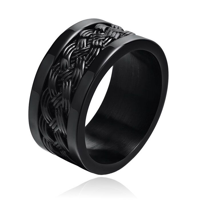 Mendes Jewelry Zwarte mannen Ring Verweven Band - 19mm