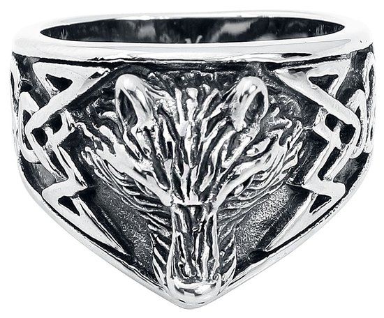 etNox Wolf's Head Heren Ring - zilverkleurig