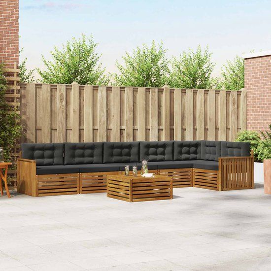 vidaXL Hoek loungeset 6 zitplaatsen Acacia hout Natuurlijk en Antraciet