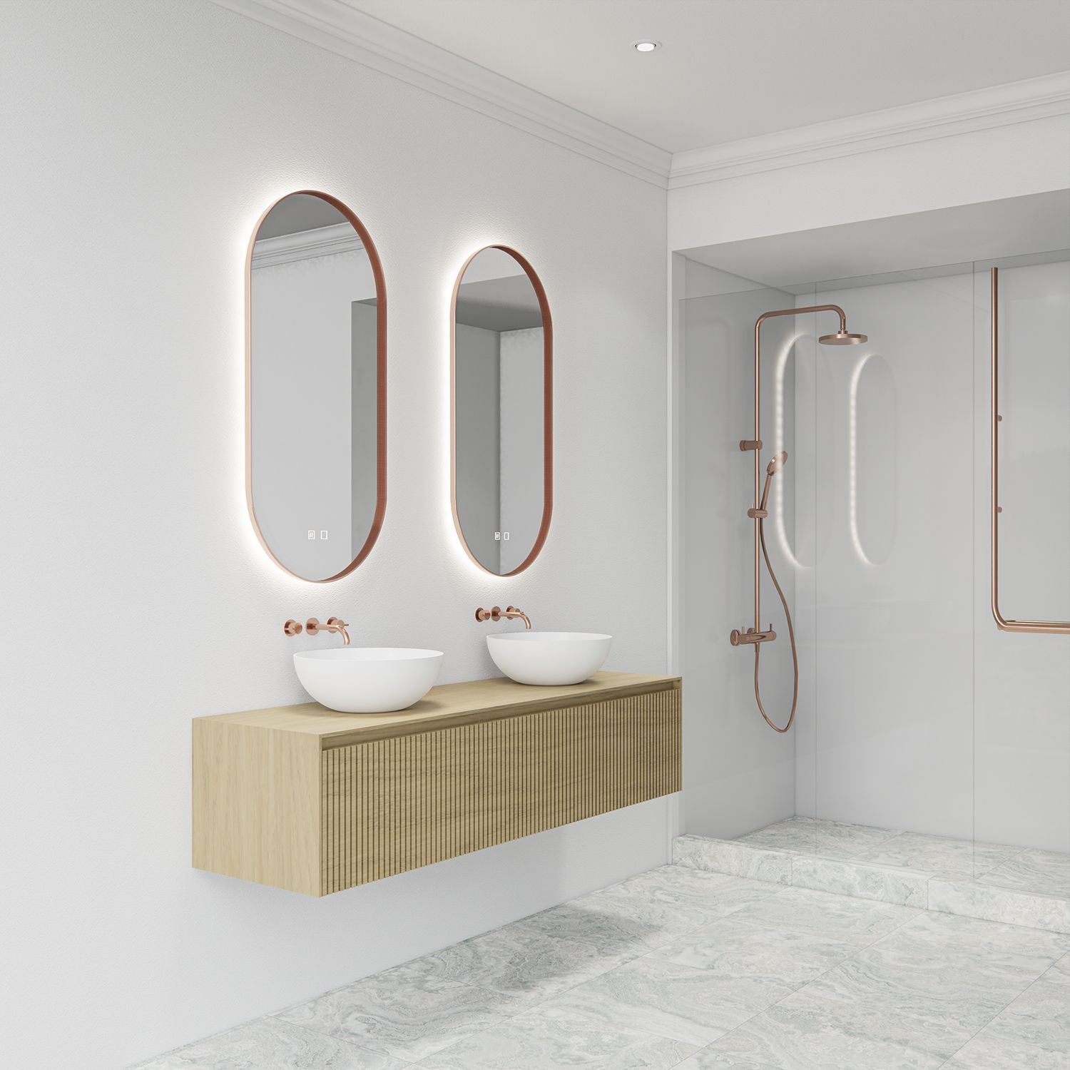 Gliss Design Aura Spiegel - 40x100 cm - Koper - Ovaal - Met LED & Spiegelverwarming