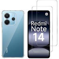 Phonillico® Schokbestendig hoesje voor Xiaomi Redmi Note 14 4G en 2 gehard glas schermbeschermingsfilm