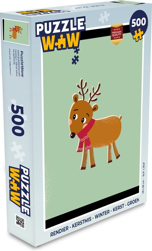 MuchoWow Puzzel Rendier - Kerstmis - Winter - Kerst - Groen - Legpuzzel - Puzzel 500 stukjes - Kerst - Cadeau - Kerstcadeau voor mannen, vrouwen en kinderen - Sinterklaas cadeautjes - Sinterklaas voor grote kinderen