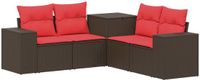 vidaXL Bankstel 2 zitplaatsen Bruin en Rood Poly Rattan en Staal