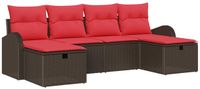 vidaXL - Bankstel - 6-Aantal zitplaatsen - Bruin en Rood - poly rattan
