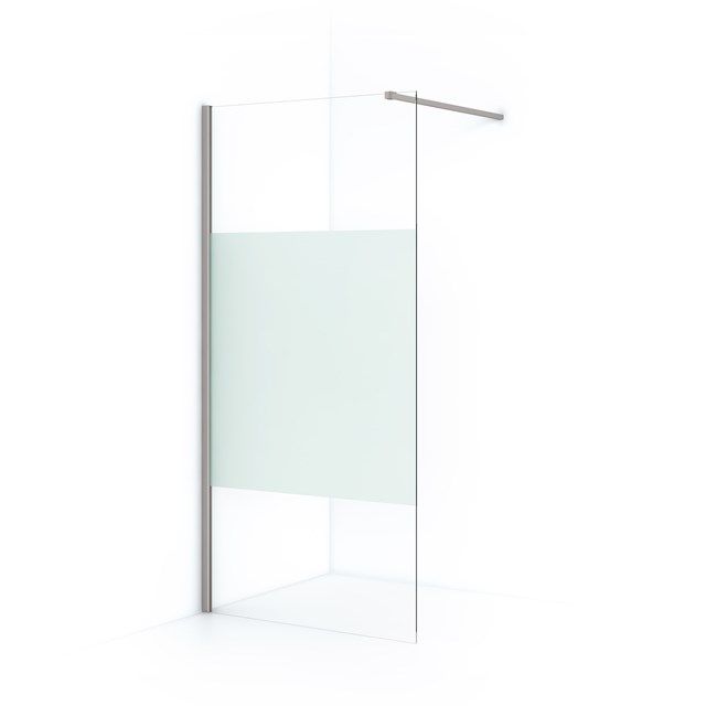 Maxaro Inloopdouche Diamond 100cm 8mm Helder Veiligheidsglas met Matte Strook Geborsteld RVS