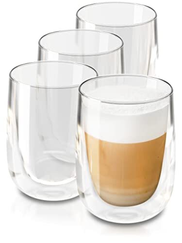 Cosumy Set van 4 dubbelwandige glazen 250 ml; cappuccino thermoglazen; voor warme en koude dranken.