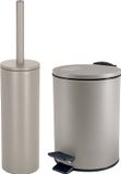Spirella Badkamer/toilet accessoires set - WC-borstel en pedaalemmer 3L - metaal - beige