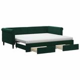 vidaXL Slaapbank met onderschuifbed en lades 90x200 cm fluweel donkergroen