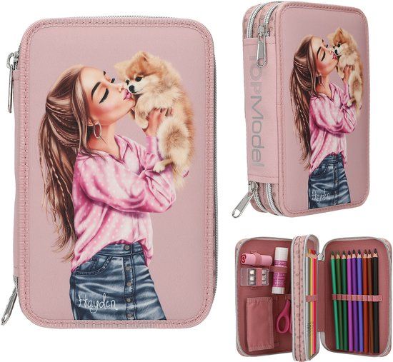 Depesche TOPModel 2-vaks gevulde etui - DOTS - Roze