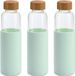 Merkloos / Sans marque Stricker Europe Waterfles - glas - 3x - mintgroene siliconen hoes - 600 ml - bpa-vrij - vaatwasserbestendig