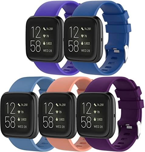 Chainfo Watch Strap compatibel met Fitbit Versa 2 / Versa 2 SE/Versa Lite/Versa smartwatch, Soft Silicone Sport Replacement Bands (5-Pack J)