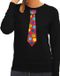 Bellatio Decorations Shoppartners Bv Foute kersttrui / sweater stropdas met kerstballen print zwart voor dames L