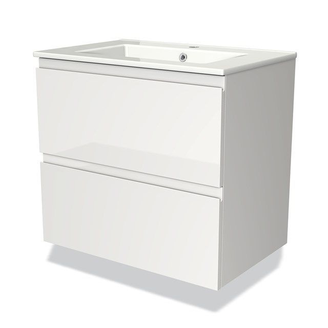Maxaro Badkamermeubel 70cm Modulo Hoogglans Wit 2 Lades Greeploos Wastafel Keramiek
