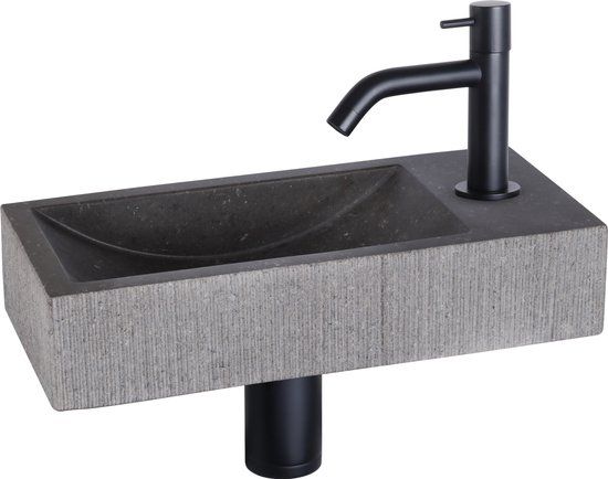 Differnz Ribble Fonteinset Bombai black natuursteen kraan gebogen mat zwart 8712793559352