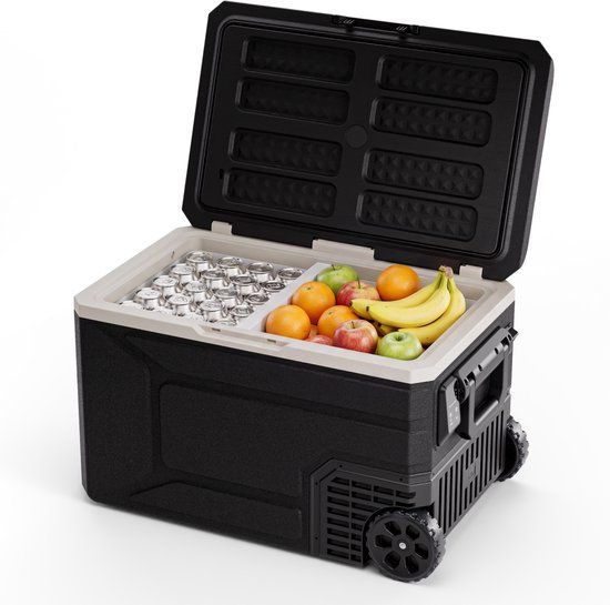Auronic Elektrische Koelbox - Compressor - 80L - 12V en 240 volt - Camping Koelkast - Frigobox Auto - Met Wielen en Hendel - Zwart