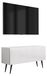 3xE living meuble TV avec façade nervurée, blanc mat, avec pieds noirs inclinés