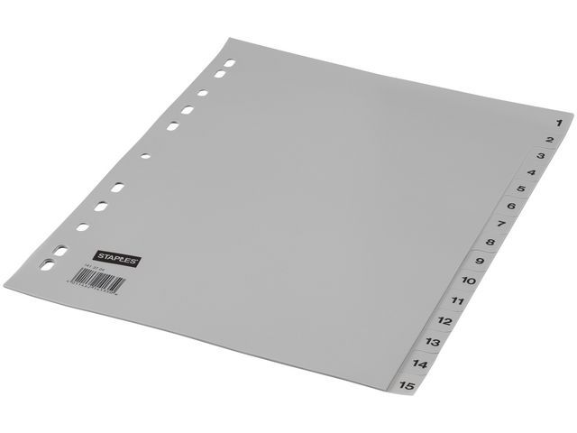 Staples Tabbladen - Grijs - Kunststof - 11 Rings - A4 - 1-15 Tabs