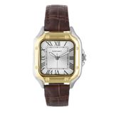 Radiant - Analoog kwartshorloge voor heren, roestvrij staal, behuizing 47,5 mm, bruine leren armband, normale gesp, batterij inbegrepen, kleur goud en zilver, 5 ATM