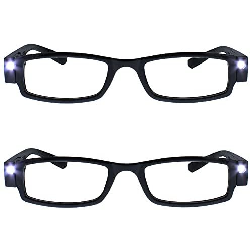 2-Pack Reading Glasses with LED Light - Black - +2.00