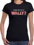 Bellatio Decorations Where the fuck is Wally T-shirt Zwart Dames S