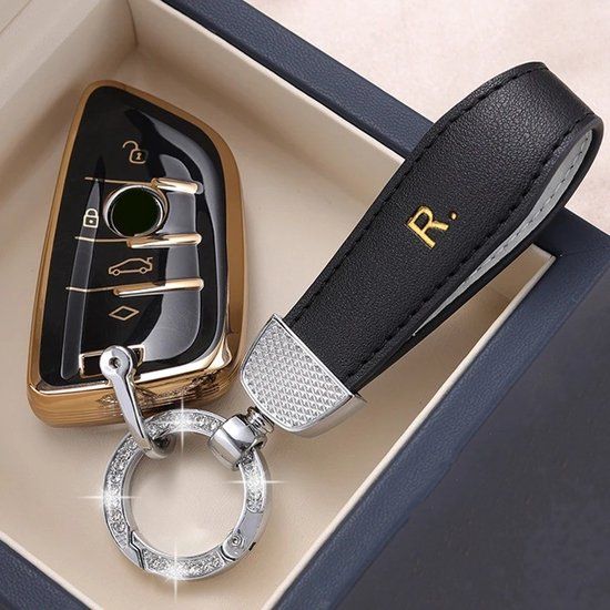 Luxe Metalen Lederen Auto Sleutelhanger - Zwart - Unisex