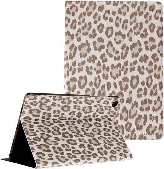 Selencia Sabi Bookcase met panterprint voor de Samsung Galaxy Tab A11 Plus - Soft Ivory