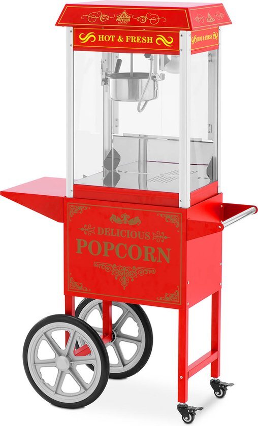 Royal Catering Popcornmachine met trolley - Retro design - 150 / 180 °C - rood -