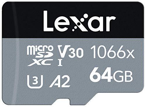 Lexar Professional 1066x 64 GB microSDXC UHS-I-kaart met SD-adapter uit de SILVER-serie, tot 160 MB/s lezen (LMS1066064G-BNAAG)